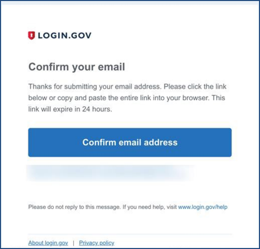 Click the ‘Confirm email address’ link in the Login.gov verification email